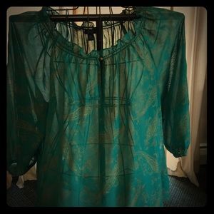 Chaps green and gold blouse